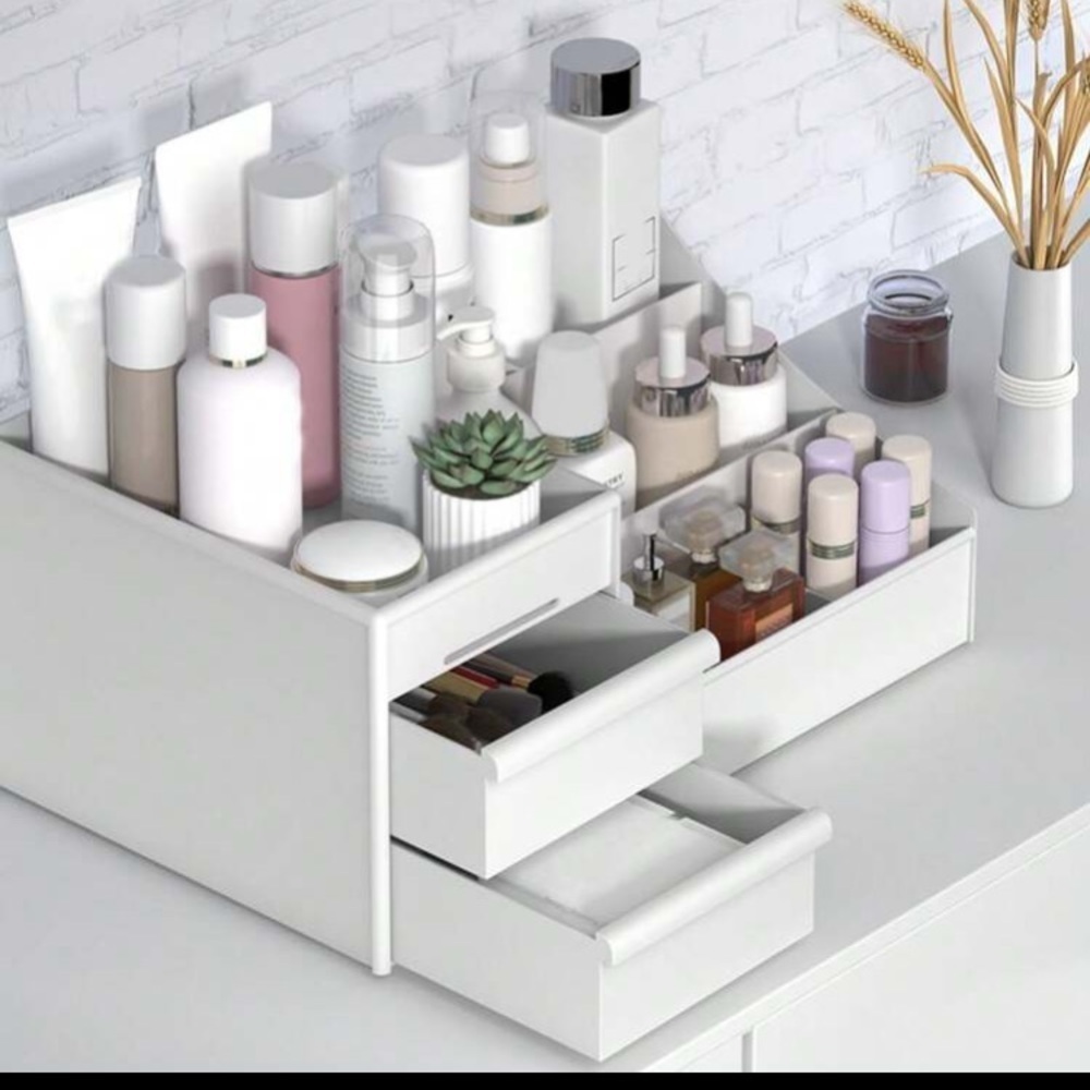 1pc White Drawer Cosmetic Storage Box, Makeup Organizer With Dividers